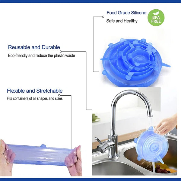 6pcs Silicone Suction Lids – Universal Spill Stopper Covers for Bowls, Pots & Pans