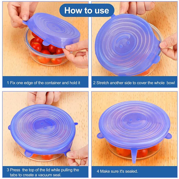 6pcs Silicone Suction Lids – Universal Spill Stopper Covers for Bowls, Pots & Pans