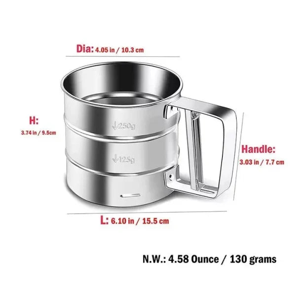 Stainless Steel Flour Sifter – Double Layer Fine Mesh Baking Sieve with One-Hand Press Crank for Sugar & Cake Powder