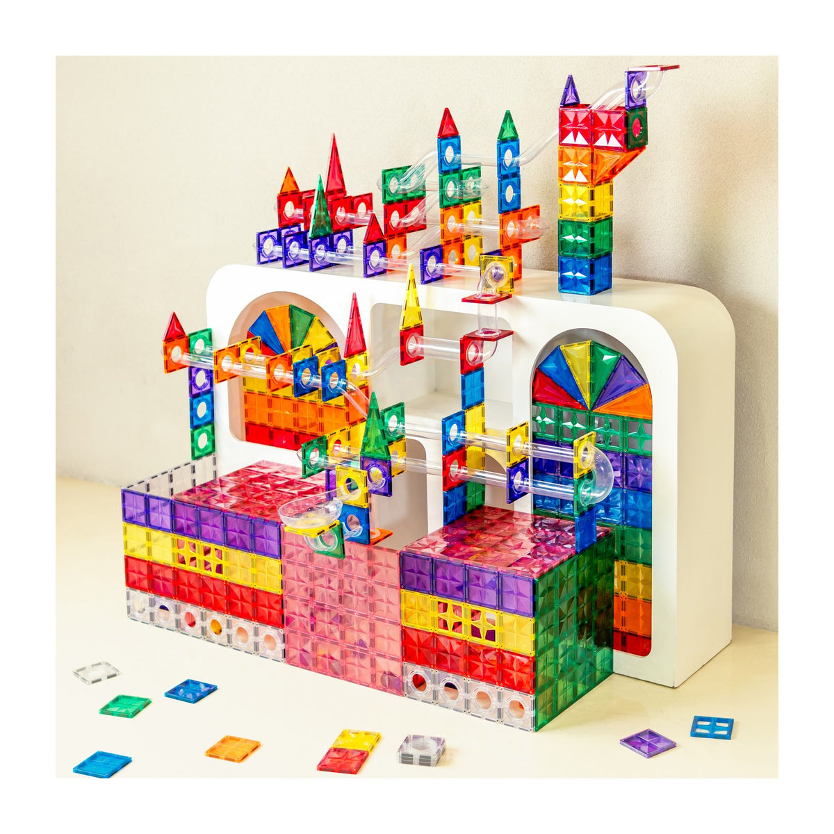 STEM Magnetic Marble Run Tiles – MNTL 100pcs DIY Construction Toy for Kids