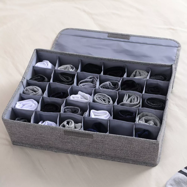 Socks & Underwear Drawer Organizer – 24 Cell Foldable Closet Divider Storage Box (Grey Color)
