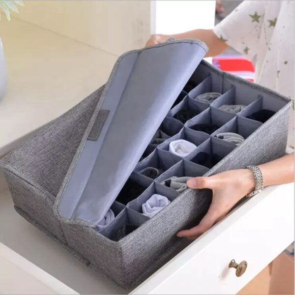 Socks & Underwear Drawer Organizer – 24 Cell Foldable Closet Divider Storage Box (Grey Color)