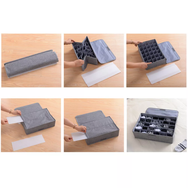 Socks & Underwear Drawer Organizer – 24 Cell Foldable Closet Divider Storage Box (Grey Color)