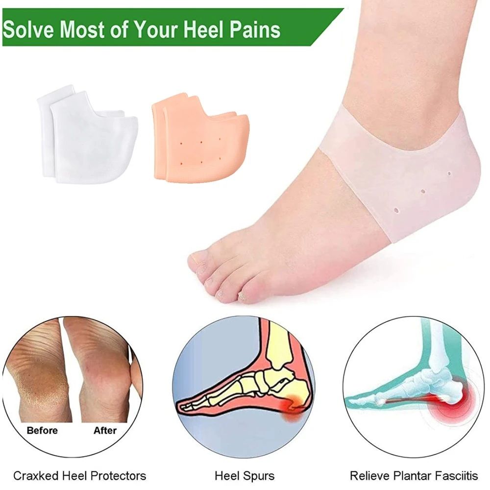 Pair of Anti-Crack Silicone Heel Protectors – Pain Relief Half Heel Pads for Cracked Heels (Unisex)