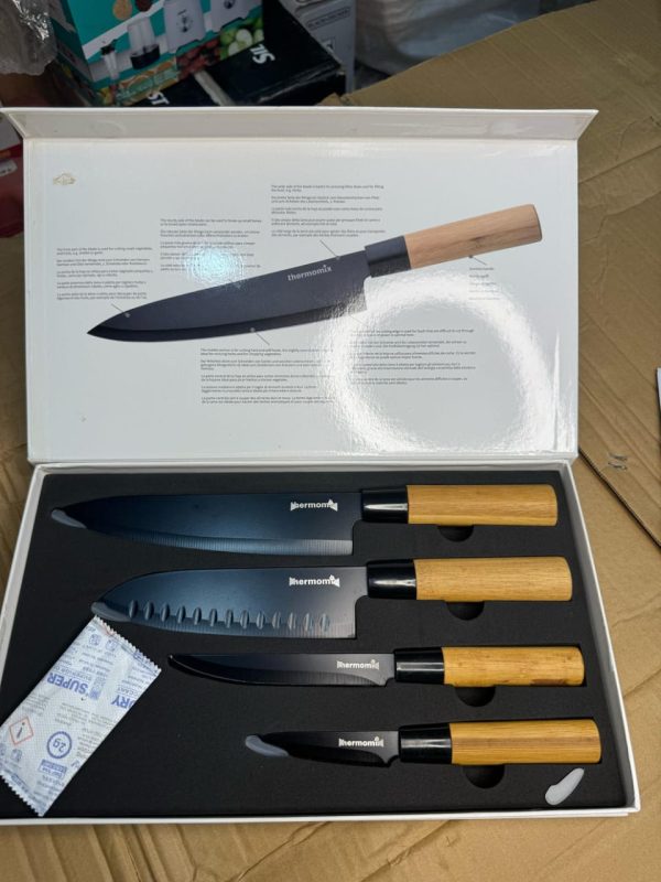 Thermomixer 4-Piece Japanese Knife Set – Self-Sharpening Blades with Wooden Handles