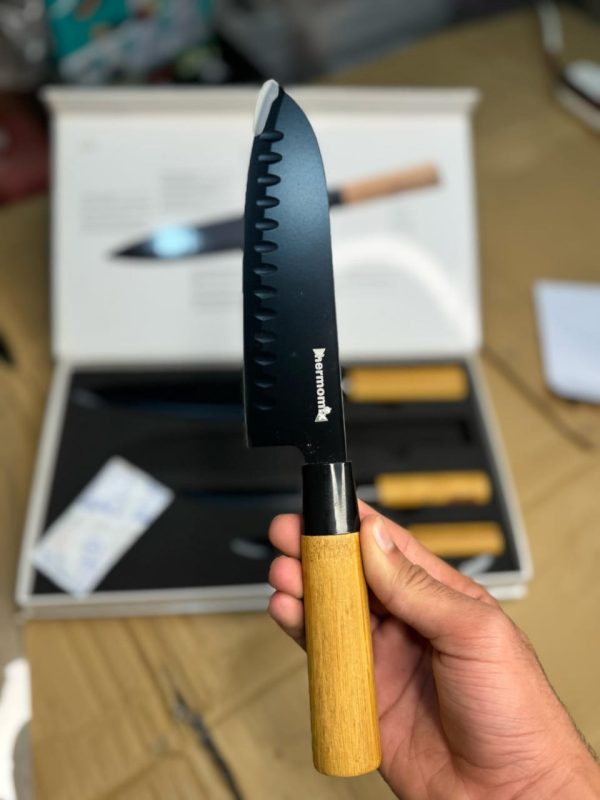 Thermomixer 4-Piece Japanese Knife Set – Self-Sharpening Blades with Wooden Handles