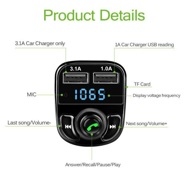 X8 Multifunctional Car MP3 Player – Wireless FM Transmitter & Modulator with 3.1A USB Charger